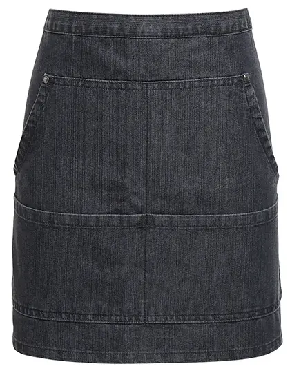Zástěra denim džínová do pasu - černá - potisk Šumava